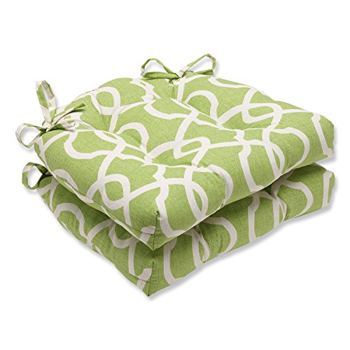 Pillow Perfect Lattice Damask Leaf Reversible Chair Pad, Set of 2,Green