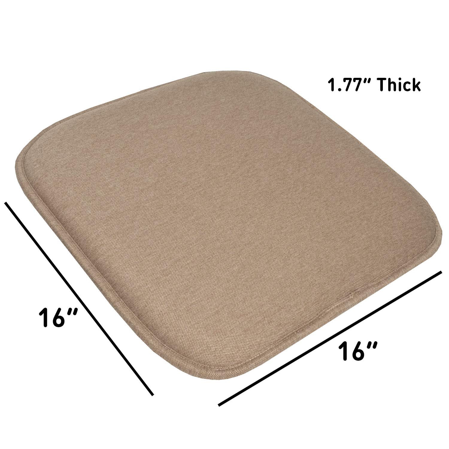 Sweet Home Collection Chair Cushion Memory Foam Pads Honeycomb Pattern Slip Non Skid Rubber Back Rounded Square 16" x 16" Seat Cover, 4 Pack, Charlotte Taupe