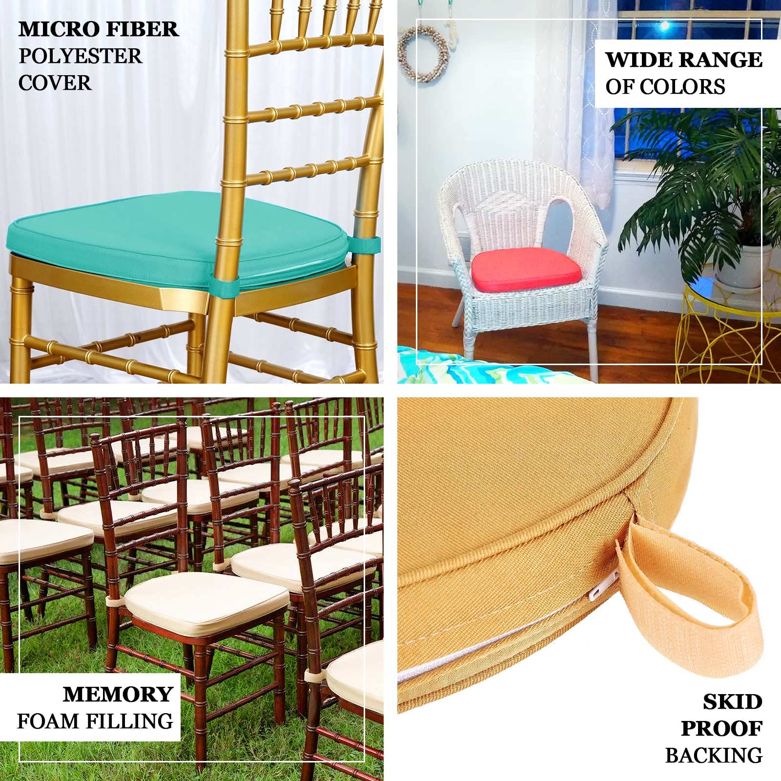 Efavormart 2" Thick Blush/Rose Gold Chiavari Chair Pad, Memory Foam Seat Cushion with Ties and Removable Cover