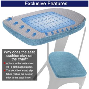 BUYUE Natural Linen 14x14 Magnetic Cushion for Metal Chair 1 Piece, Enhanced Anti-Slip Seat Pad for Dining Kitchen Café Stackable Chair (U-Shape, Light Blue, 1 Count)