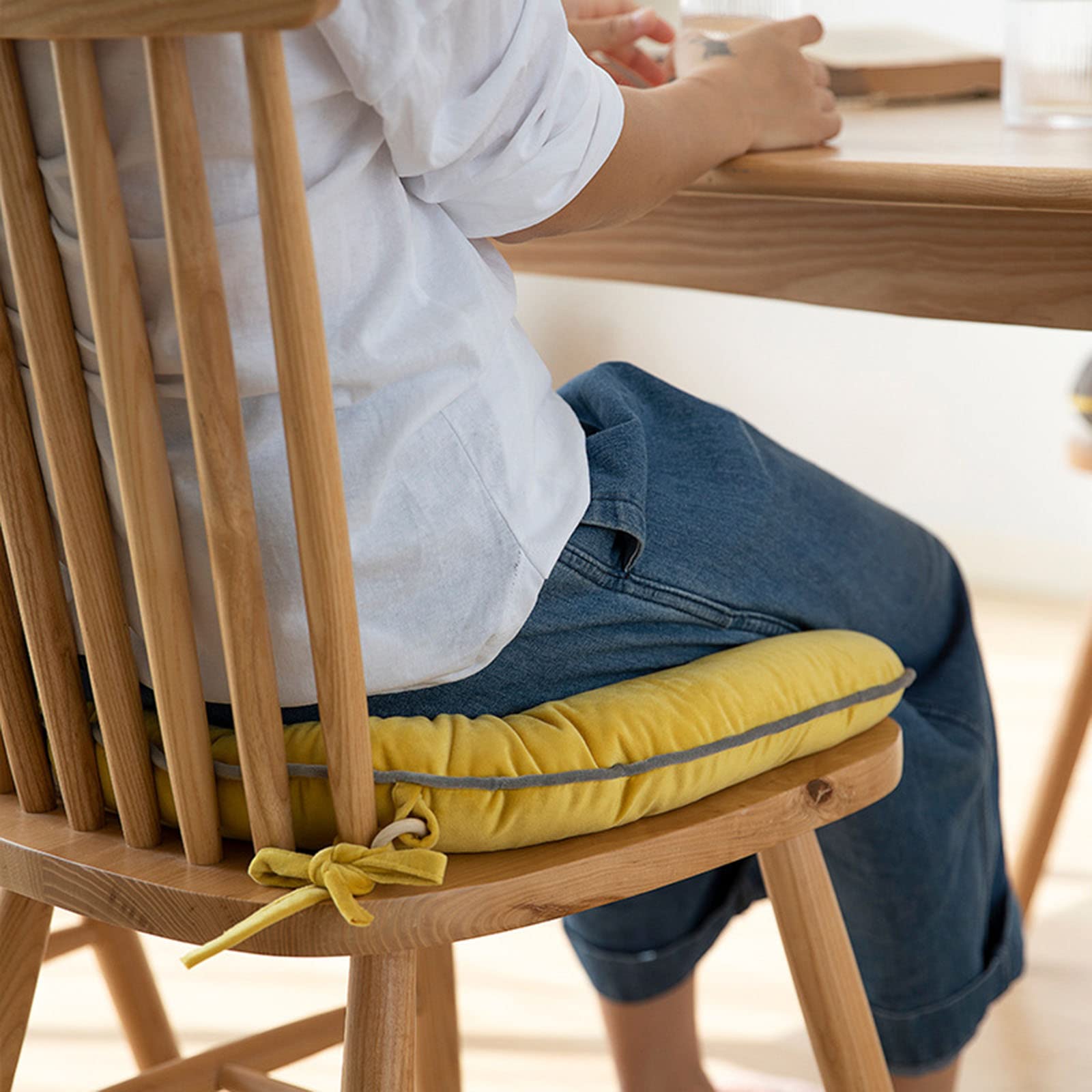 ZTGL Velvet Dining Chair Pads with Ties, Chair Pads for Dining Chairs, Non Slip Chair Pad Seat Cushion for Dinning Kitchen Patio Living Room, U-Shape, 16" x 16.5",Yellow,6 Count (Pack of 1)