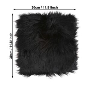 Sibba Faux Fur Area Rugs Chair Pad Protectors 12 inch Mini Square Cover Seat Fuzzy Cushion Carpet Mat Soft Fluffy Rug Couch for Living Bedroom Sofa Nail Art Photography Background Locker Decor (Black)