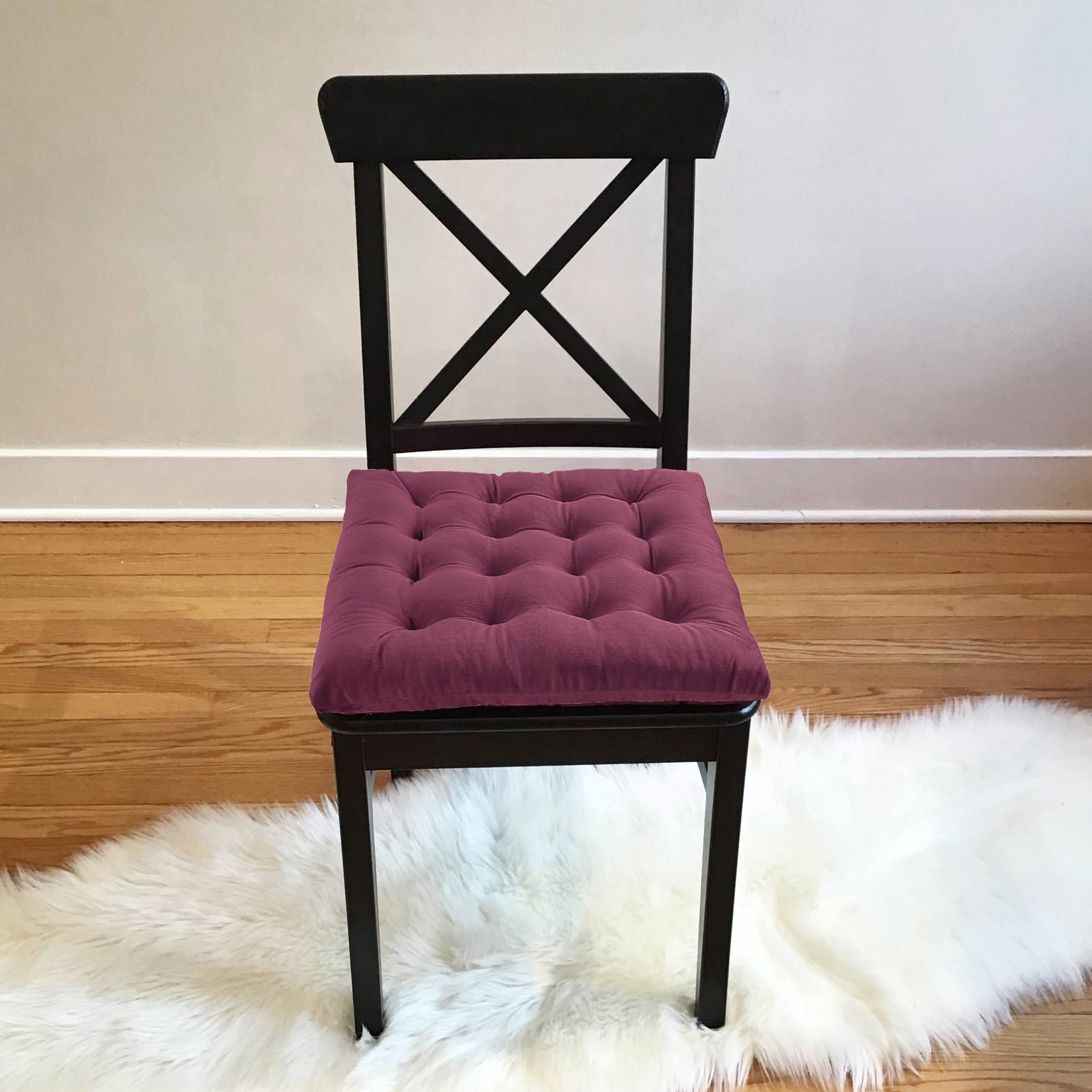 Infinity Collection Square Tufted Plush Chair Pad/Cushion for Kitchen Bar Stool Dining Room Durable Reversible with Tie Backs Size 15 in (Maroon, 1)