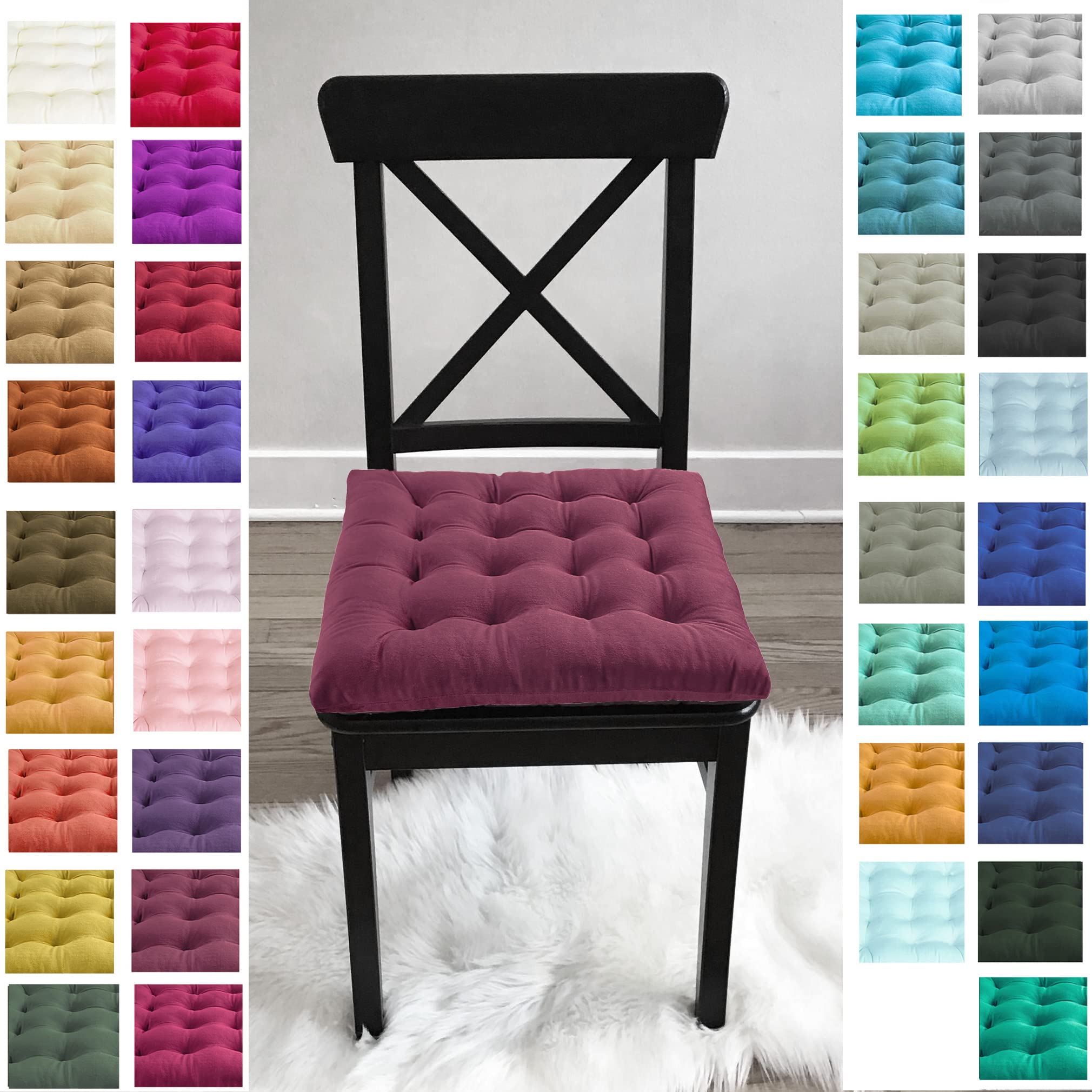 Infinity Collection Square Tufted Plush Chair Pad/Cushion for Kitchen Bar Stool Dining Room Durable Reversible with Tie Backs Size 15 in (Maroon, 1)