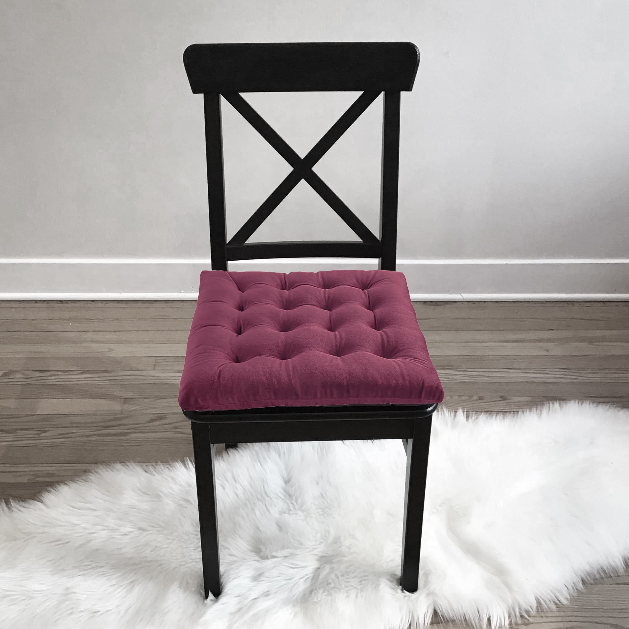 Infinity Collection Square Tufted Plush Chair Pad/Cushion for Kitchen Bar Stool Dining Room Durable Reversible with Tie Backs Size 15 in (Maroon, 1)