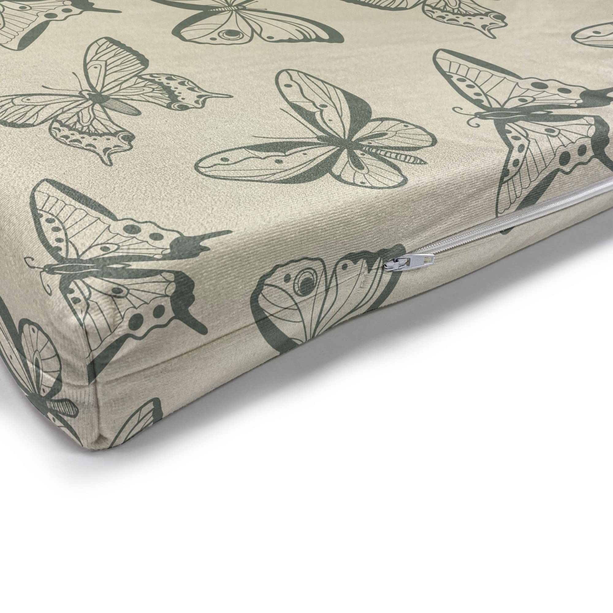 Lunarable Spring Bench Pad, Earthy Tone Damask Stencil Swallowtail Butterfly and Skippers, Standard Size HR Foam Cushion with Decorative Fabric Cover, 45" x 15" x 2", Green Eggshell