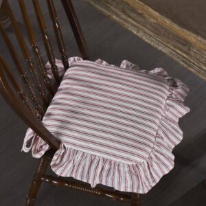 piper classics timeless ticking red ruffled chair pad, country farmhouse vintage, christmas décor, red & white stripe, 16" l x 16" w, plus ruffle