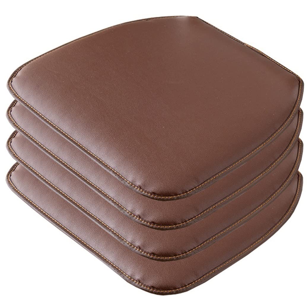 MOODMUSE Leather Kitchen Chair Cushions - Horseshoe Shape Seat Cushion and Dining Room Chair Pad 43 * 40CM Non Slip Rubber Back 1/2/4 Packs (Color : Brown, Size : Set of 4)