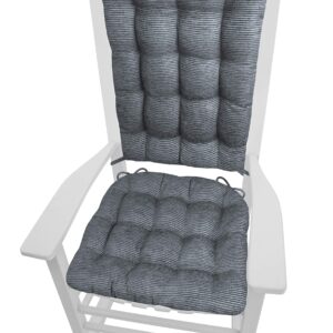 Barnett Home Decor Chenille Rib Slate Grey Rocking Chair Cushions - Latex Foam Filled Seat Cushion & Backrest Pad with Ties - Reversible - Made in USA (Gray/XL)