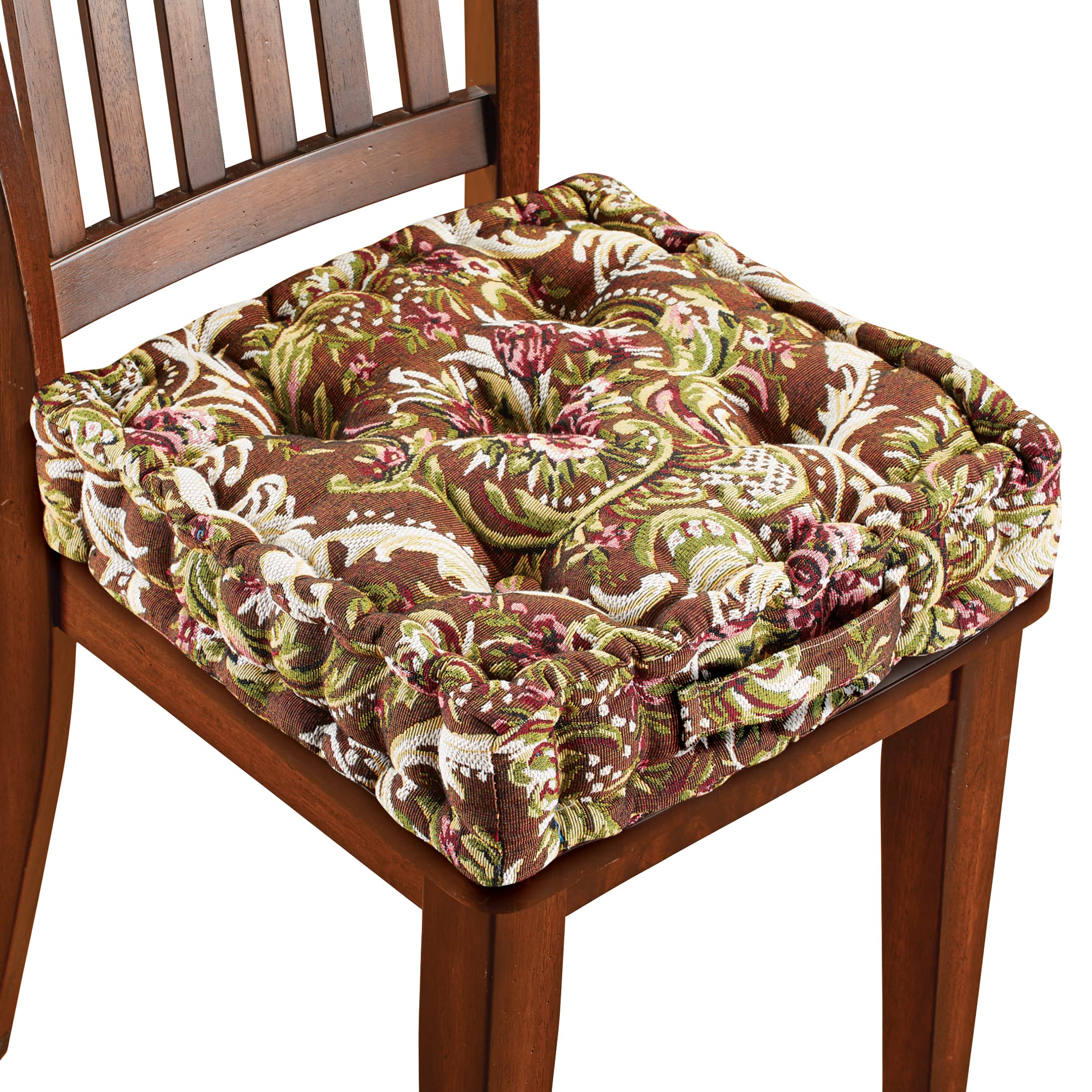 Collections Etc Thick Padded Tapestry Booster Tufted Chair Cushion Chocolate Chair PAD