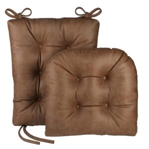klear vu omega non-slip rocking chair cushion set with thick padding and tufted design, includes seat pad & back pillow with ties for living room rocker, 17x17 inches, 2 piece set, brown