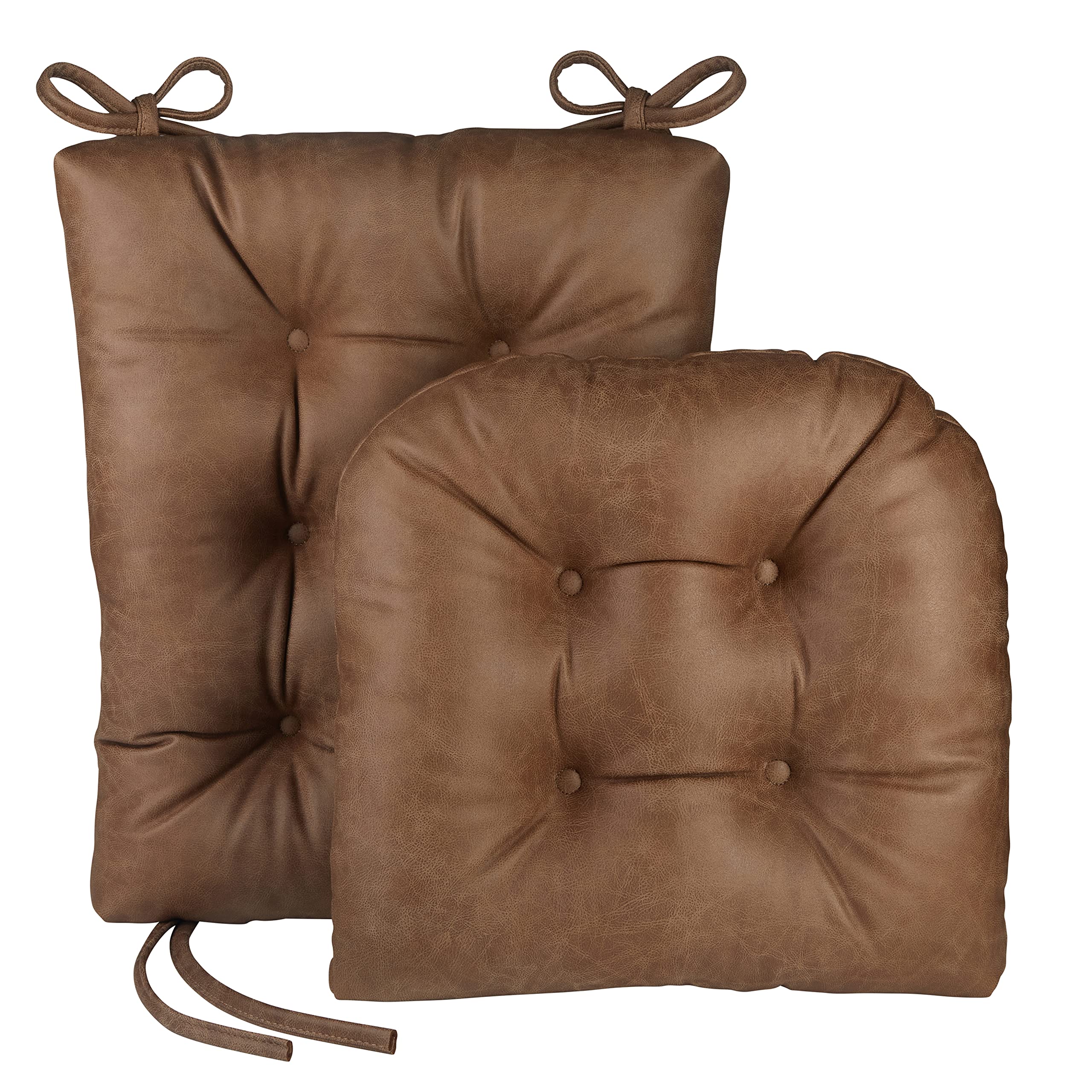 Klear Vu Omega Non-Slip Rocking Chair Cushion Set with Thick Padding and Tufted Design, Includes Seat Pad & Back Pillow with Ties for Living Room Rocker, 17x17 Inches, 2 Piece Set, Brown