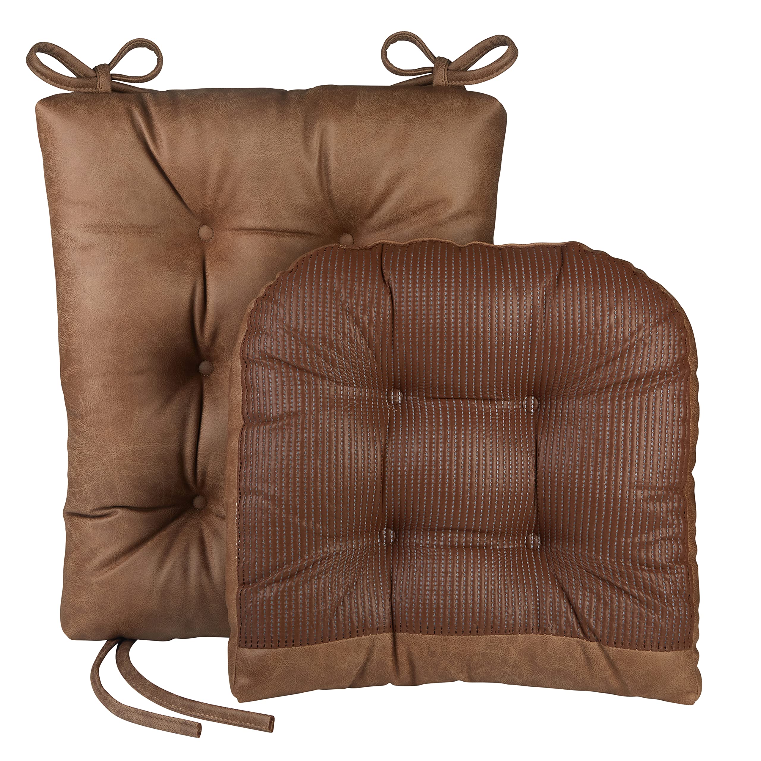 Klear Vu Omega Non-Slip Rocking Chair Cushion Set with Thick Padding and Tufted Design, Includes Seat Pad & Back Pillow with Ties for Living Room Rocker, 17x17 Inches, 2 Piece Set, Brown