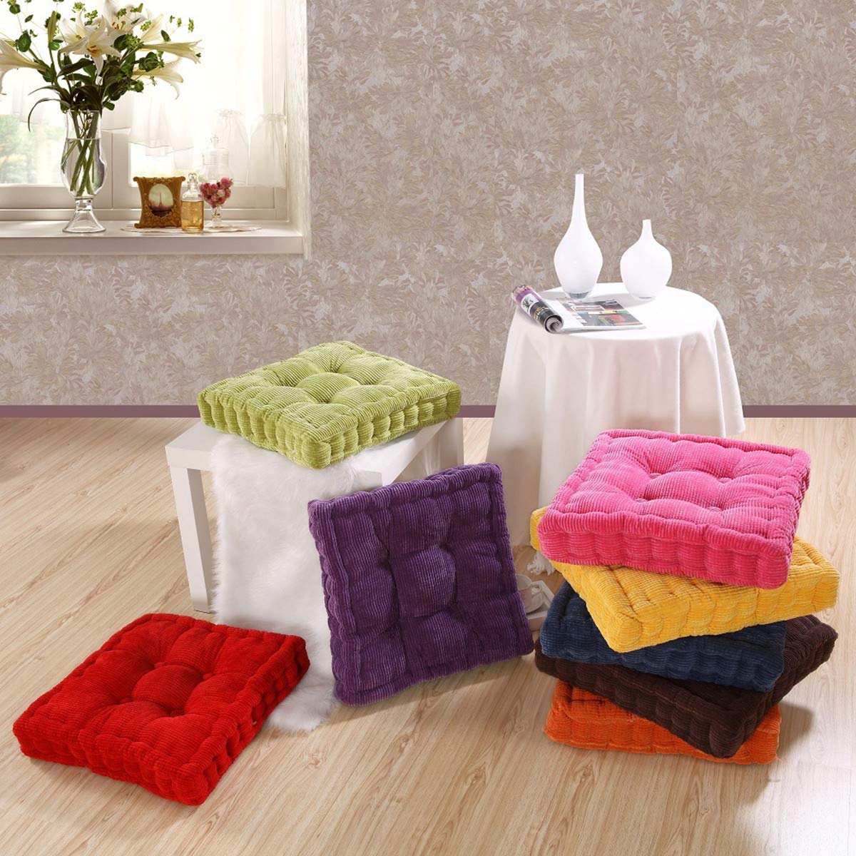 Hausadler 15"x15" Square Comfortable Seat Cushions Home Pillow Indoor Corduroy Chair Pads Office Soft Cushion