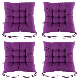 scorpiuse chair pads with ties 15"x15" non-slip soft seat cushions set of 4 breathable pearl cotton filling seat cushion for dining living room kitchen office chair den (15" x 15", purple)