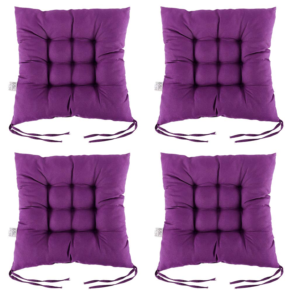 Scorpiuse Chair Pads with Ties 15"x15" Non-Slip Soft Seat Cushions Set of 4 Breathable Pearl Cotton Filling Seat Cushion for Dining Living Room Kitchen Office Chair Den (15" x 15", Purple)