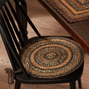vhc brands espresso farmhouse decor dining room jute chair pad with ties- 15 inch round seat cover, brown, 1 piece