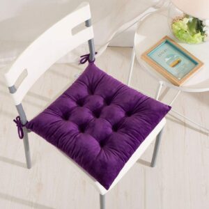 zanyb 2 pack velvet chair pads, square chair cushion outdoor floor pillows meditation pillow for seating patio office seat pad dining room garden kitchen chair cushions with tie, purple