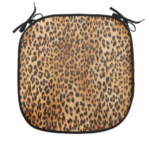 Lunarable Animal Print Chair Cushion Pads Set of 2, Wild Animal Leopard Skin Pattern Wildlife Nature Inspired Modern, Anti-Slip Seat Padding for Kitchen & Patio, 16"x16", Pastel Brown Pale Orange