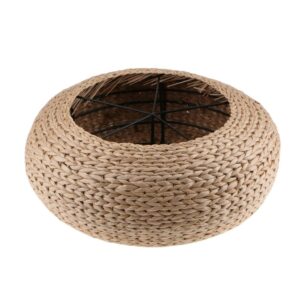 Knitted Straw Flat Seat Cushion, 15.7inch Round Pouf Tatami Cushion Floor