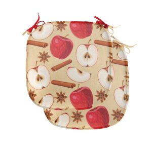 ambesonne fruits chair seating cushion set of 2, quartered and halved apples with cinnamon sticks and star anise diet recipe, anti-slip seat padding for kitchen & patio, 16"x16", beige cinnamon red