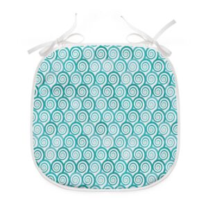 ambesonne retro chair pad, abstract flat design sea waves repeating pattern on white background, water resistant pillow with ties for dining room kitchen seats, 15" x 15", teal turquoise and white