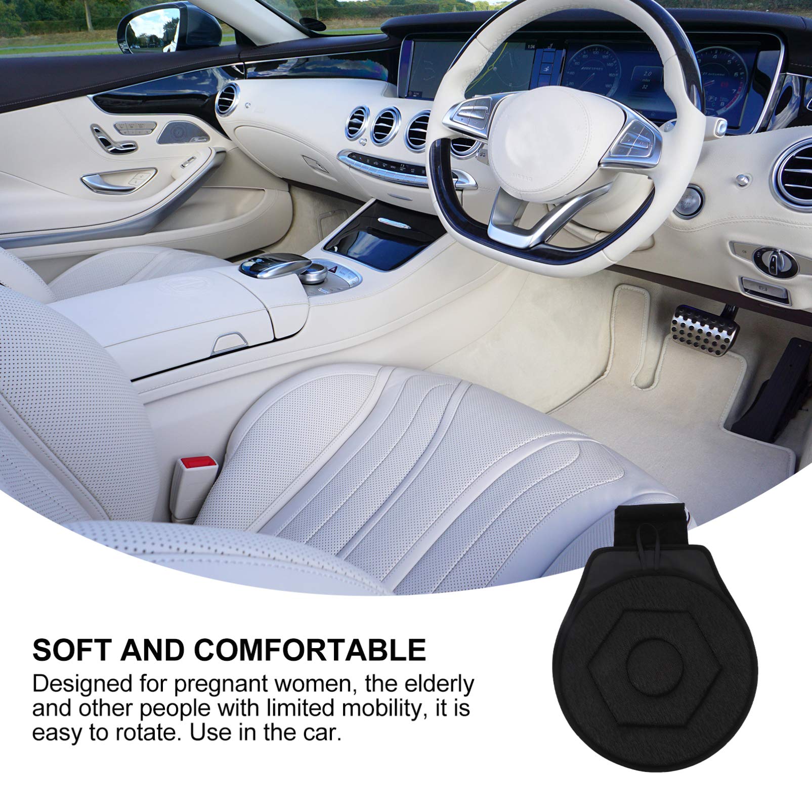 EXCEART 360 Degree Swivel Seat Cushion Rotating Swivel Car Seat Cushion Lumbar Support Pillow for Car Chair and Seat Swivel Car Chair Pad (Black)