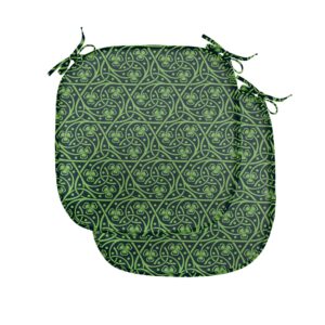 ambesonne irish chair seating cushion set of 2, national foliage pattern intricate twigs and dots trefoil botanical abstraction, anti-slip seat padding for kitchen & patio, 16"x16", black lime green