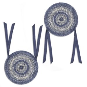 vhc brands great falls blue jute chair pad with ties-braided dining room kitchen farmhouse decor,15 inch diameter, set of 2 pieces