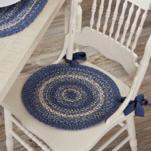 VHC Brands Great Falls Blue Jute Chair Pad with Ties-Braided Dining Room Kitchen Farmhouse Decor,15 inch Diameter, Set of 2 Pieces