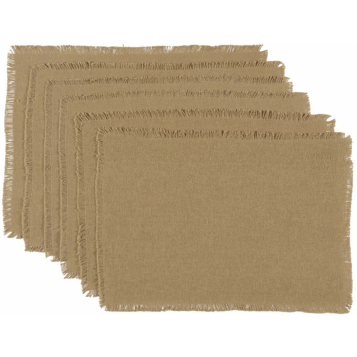 VHC Brands Burlap Natural Placemat Set of 6 Dining Table Mats Fringed Farmhouse Decor