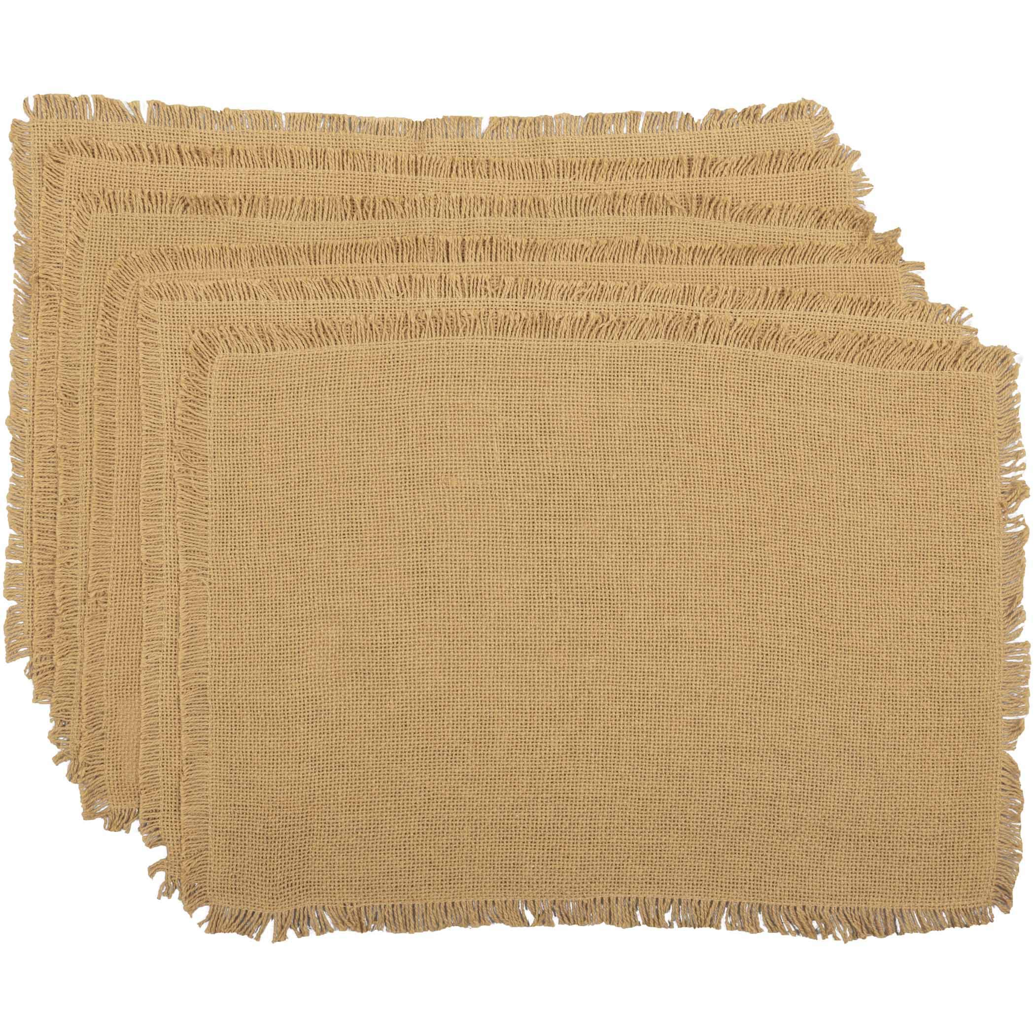 VHC Brands Burlap Natural Placemat Set of 6 Dining Table Mats Fringed Farmhouse Decor