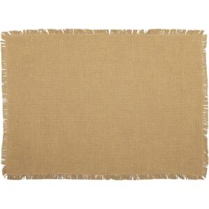 VHC Brands Burlap Natural Placemat Set of 6 Dining Table Mats Fringed Farmhouse Decor