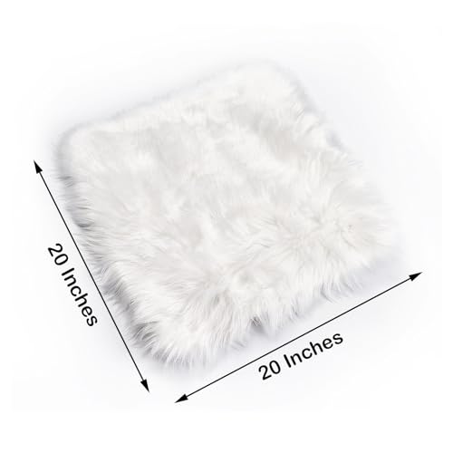 Efavormart 20"x20" White Faux Sheepskin Chair Pad, Soft Faux Fur Rug Seat Cushion for Sofa Cover, Bedside Runner, Living Room, Modern Decor Mat