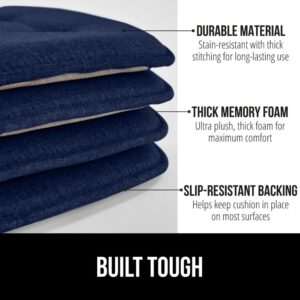 Gorilla Grip Tufted Chair Pads Set of 4 and Antifatigue Mat Set of 2, Chair Cushions Size 16x17, Washable, Antifatigue Mats Size 17x48 and 17x24, Supportive Memory Foam, Both in Navy, 2 Item Bundle