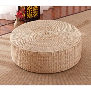 huawell japanese style handcrafted eco-friendly breathable padded knitted straw flat seat cushion, hand woven tatami cushion best for zen, yoga practice or buddha meditation (19.7)