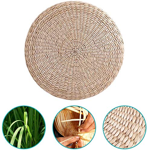 GOTOTOP Tatami Cushion Straw Seat Cushion Pad Handmade Straw 15.4inch Dia Woven Straw Flat Seat Pillow for Yoga Soft Round Pouf Tatami Knitted Floor Mat Garden Dining Room Home Decor Outdoor