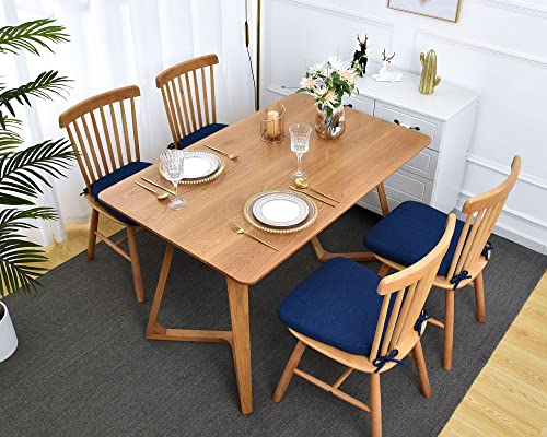 COSNUOSA Kitchen Chair Cushions Dining Chair Cushions with Ties Non Slip Kitchen Dining Chair Pads Seat Cushion Set 17 x 16 Inches Navy Blue 4 Pcs