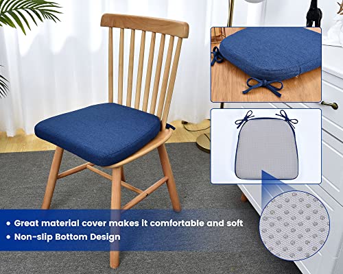 COSNUOSA Kitchen Chair Cushions Dining Chair Cushions with Ties Non Slip Kitchen Dining Chair Pads Seat Cushion Set 17 x 16 Inches Navy Blue 4 Pcs