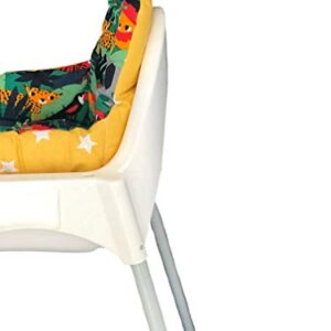 Pamuk Atölyesi High Chair Cushion, 100% Soft Cotton, Breathable, Comfortable,Double-Faced,Stainproof and Washable (Green,Yellow)