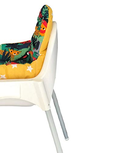 Pamuk Atölyesi High Chair Cushion, 100% Soft Cotton, Breathable, Comfortable,Double-Faced,Stainproof and Washable (Green,Yellow)