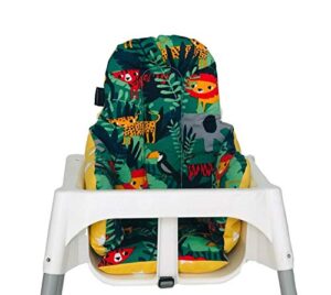 pamuk atölyesi high chair cushion, 100% soft cotton, breathable, comfortable,double-faced,stainproof and washable (green,yellow)