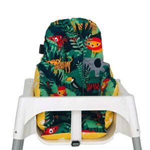 Pamuk Atölyesi High Chair Cushion, 100% Soft Cotton, Breathable, Comfortable,Double-Faced,Stainproof and Washable (Green,Yellow)