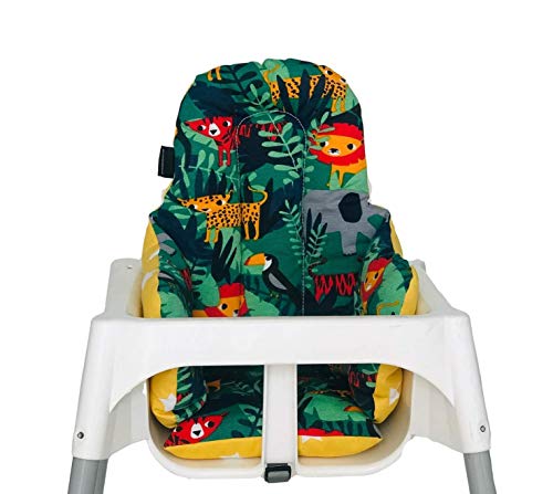 Pamuk Atölyesi High Chair Cushion, 100% Soft Cotton, Breathable, Comfortable,Double-Faced,Stainproof and Washable (Green,Yellow)