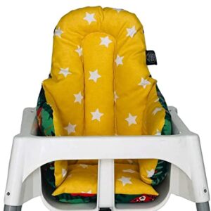 Pamuk Atölyesi High Chair Cushion, 100% Soft Cotton, Breathable, Comfortable,Double-Faced,Stainproof and Washable (Green,Yellow)