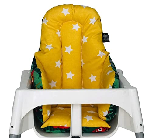 Pamuk Atölyesi High Chair Cushion, 100% Soft Cotton, Breathable, Comfortable,Double-Faced,Stainproof and Washable (Green,Yellow)