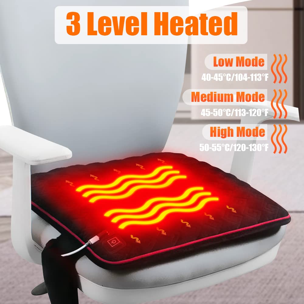 10000mAh Heated Seat Cushion Battery Operated - Portable USB Rechargeable Heating Seat Cushion for Office and Home