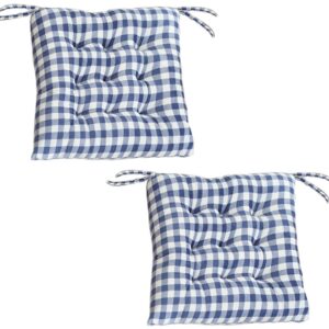mflasmf set of 2 buffalo plaid chair cushions, kitchen chair pads chair pads with ties, dining chair pads with ties cotton filled square seat cushion for outdoor home office (black), blue