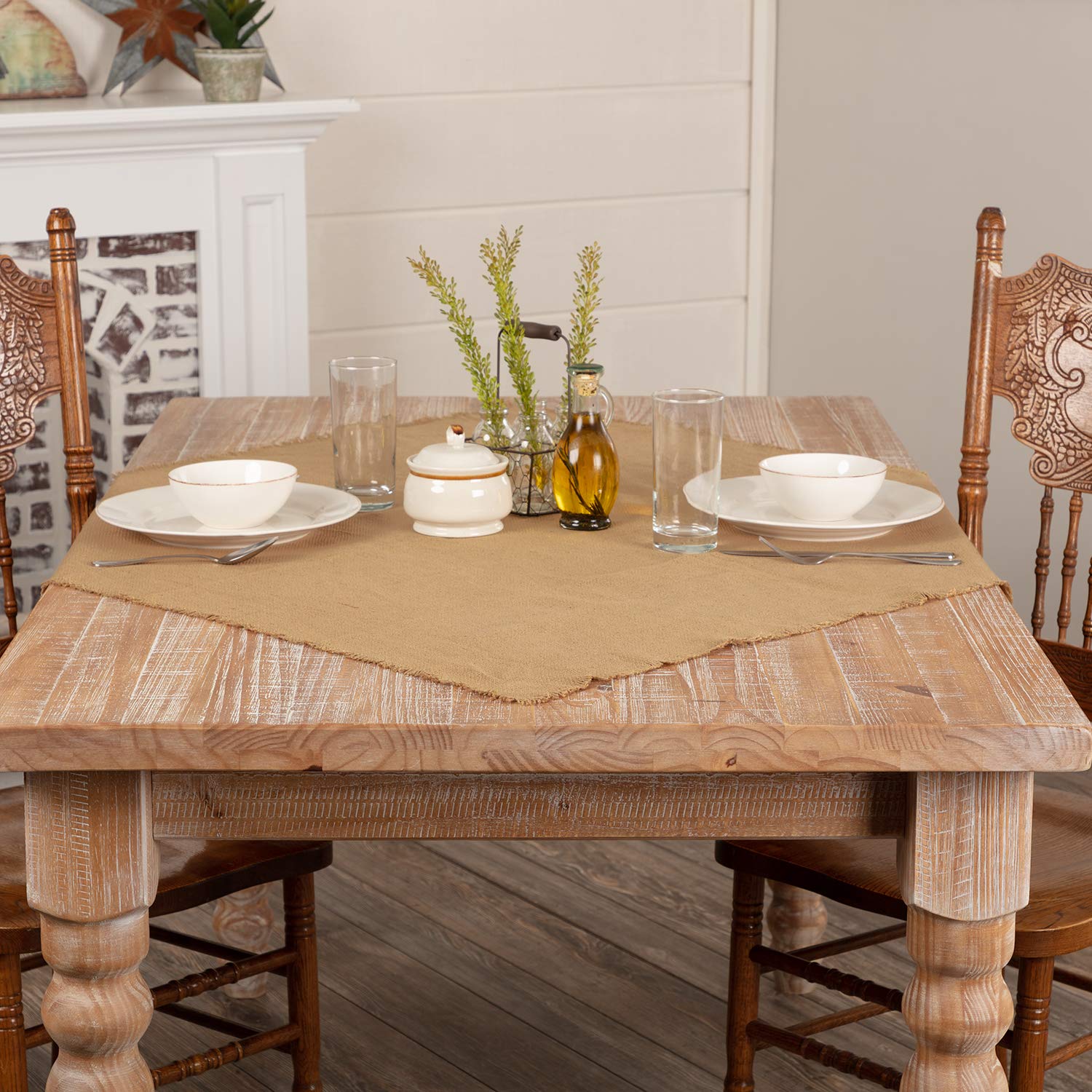 VHC Brands Burlap Table Topper Soft Natural Cotton Farmhouse Kitchen Table Cloth with Fringed Edges 40x40