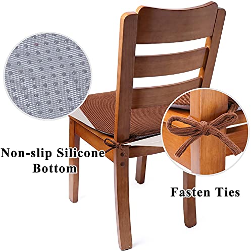 LIUXDIV Indoor Chair Cushions, Chair Pad with Ties, Dining Chair Pads, Non Slip Memory Foam Pad, Chair Cushions for Dining Chairs, Seat Cushions for Kitchen Chairs (Brown)